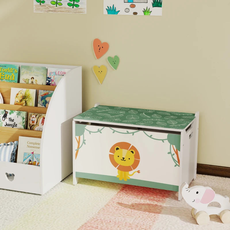 Qaba Toy Chest, Kids Storage Chest with Lid, Safety Hinges and Groove Handles for Boys, Girls, Green