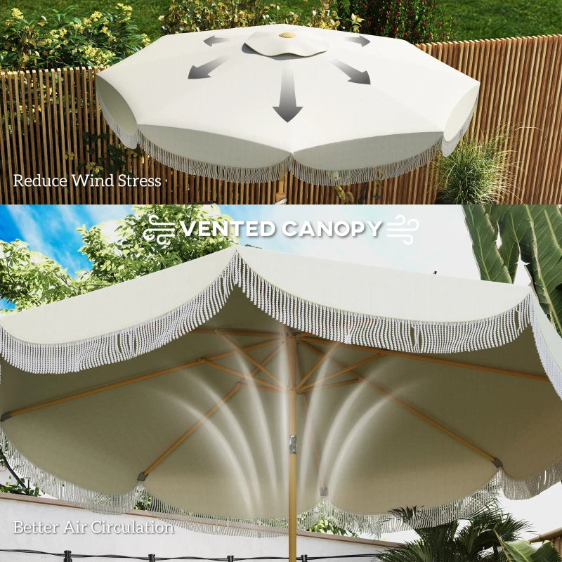 9FT Patio Umbrella Parasol, UPF 30+ Outdoor Market Umbrella with Crank, 8 Ribs, Push Button Tilt, Cream White