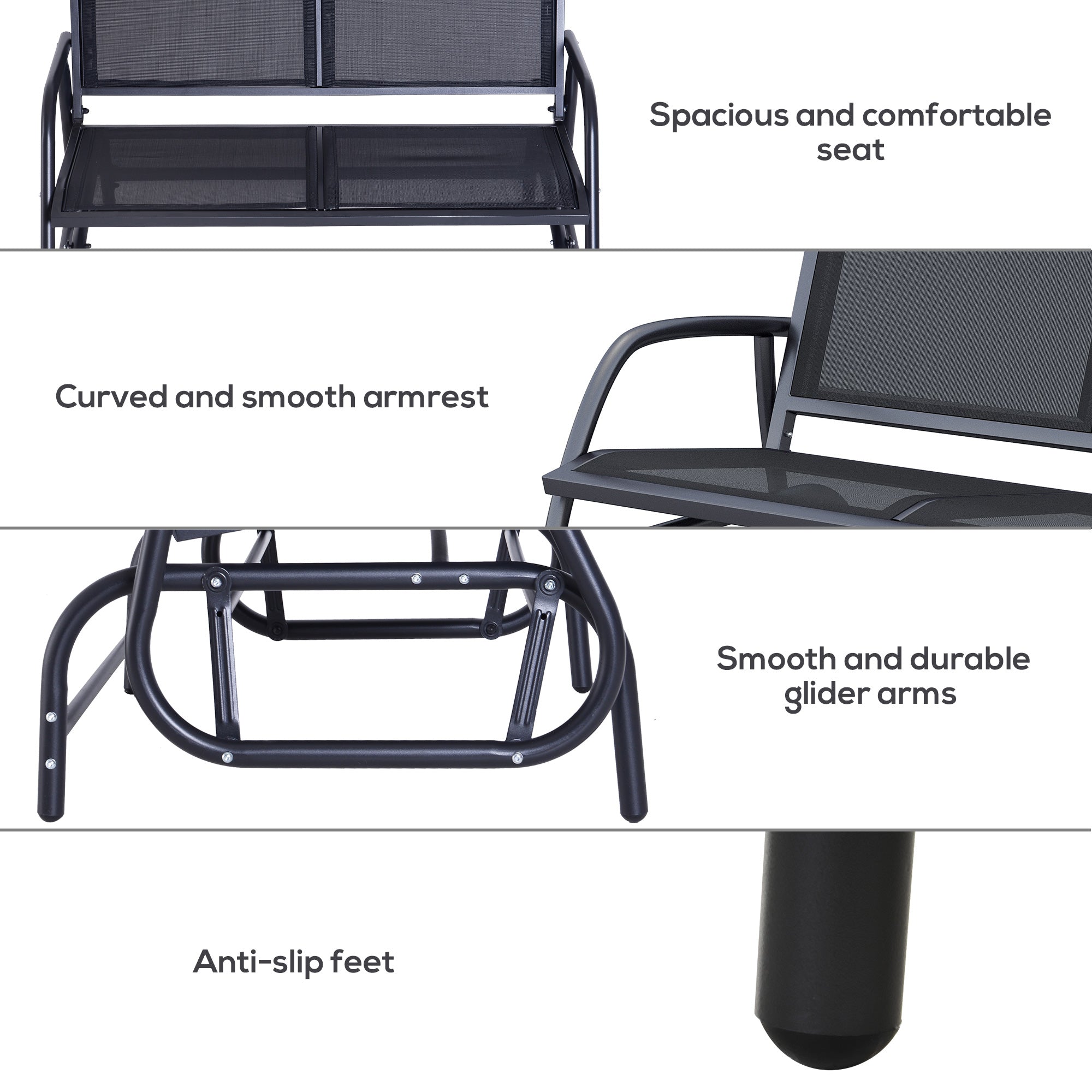 Outsunny Patio Double Glider Bench Swing Chair Rocker Heavy-Duty Loveseat Outdoor Garden Rocking Bench Steel Frame Sling Fabric Seat 