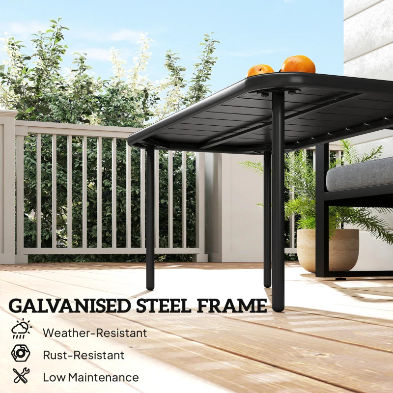 Outdoor Coffee Table, All-Weather Rectangle Metal Patio Coffee Table with Slatted Tabletop for Outside