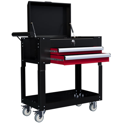 HOMCOM Tool Cart on Wheels Service Cart with 2 Drawers Tray Lockable Flip Top Storage for Garage Warehouse Workshop Black 