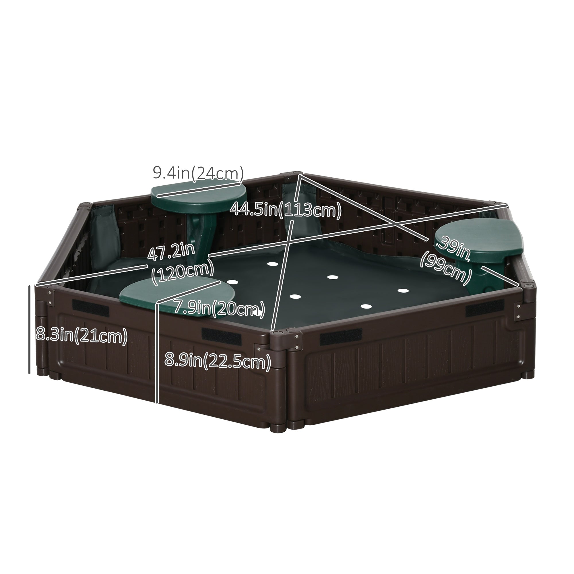 Outsunny Sandbox for Kids with Cover DIY Sandpit Outdoor Play 3 Seats Bottom Liner Backyard 