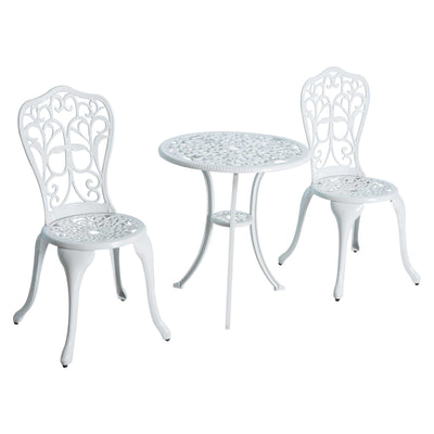 Outsunny 3 Pieces Antique Outdoor Bistro Set for 2 Patio Table and Chairs Set with Umbrella Hole White 