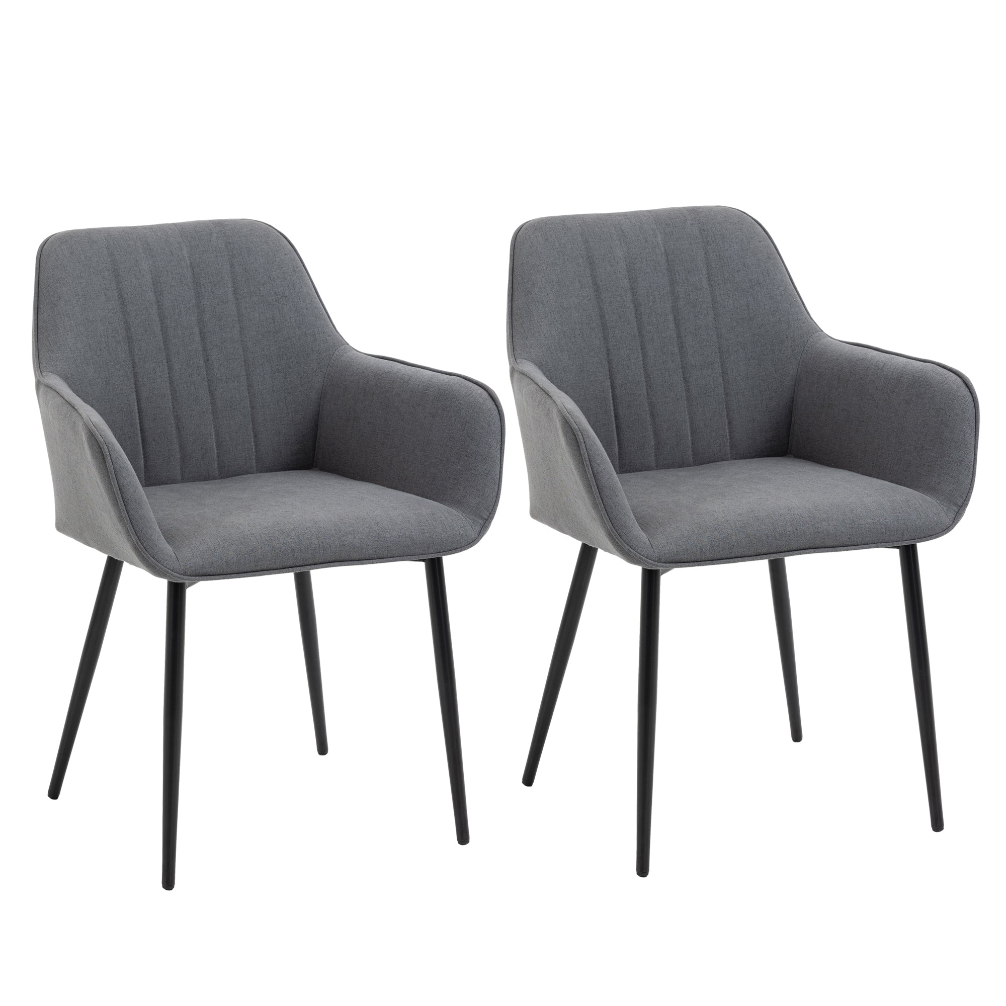 HOMCOM Dining Chairs Set of 2 Linen Upholstery Accent Chair Back Armrest Metal Legs Comfortable Dark Grey 