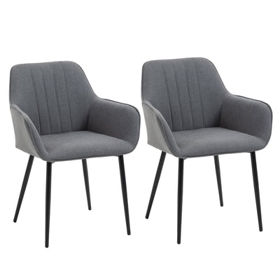 HOMCOM Dining Chairs Set of 2 Linen Upholstery Accent Chair Back Armrest Metal Legs Comfortable Dark Grey 
