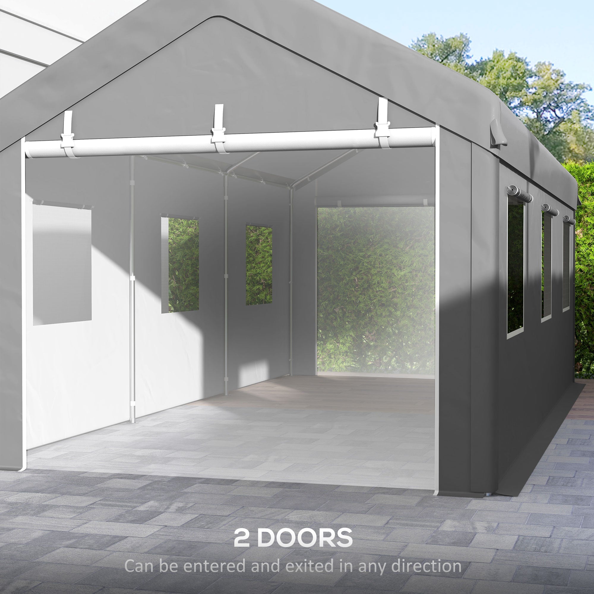 Outsunny Portable Carport 10'x20' Heavy Duty Garage Shelter with Mesh Windows Doors Grey 