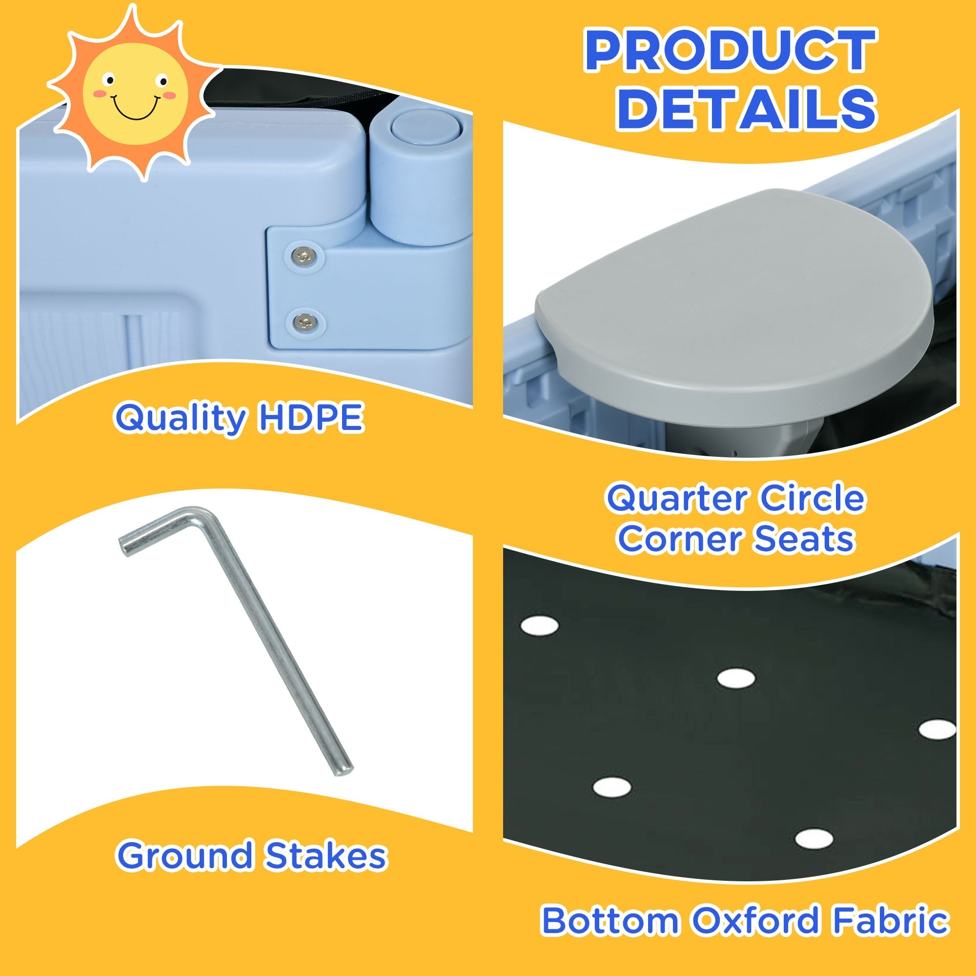Outsunny Childrens Sandbox with Canopy Light Blue Outdoor Play Area with Bottom Liner for Sun Protection 