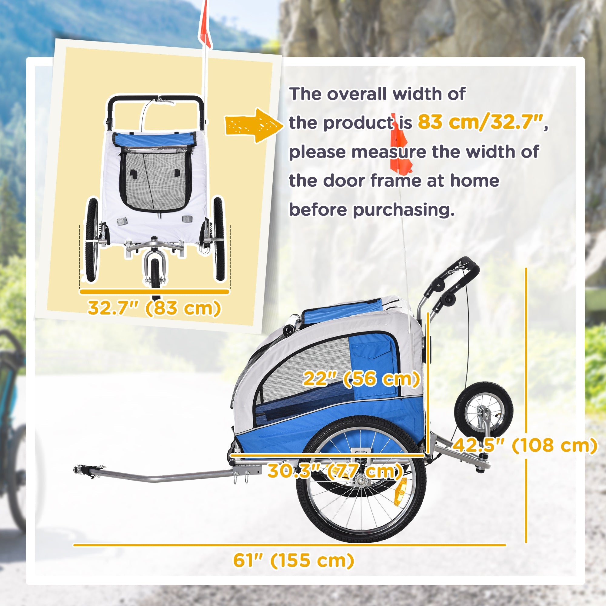 Aosom Elite II 2-In-1 Dog Bike Trailer Pet Stroller Cart Bicycle Wagon Travel Carrier with Suspension Blue 