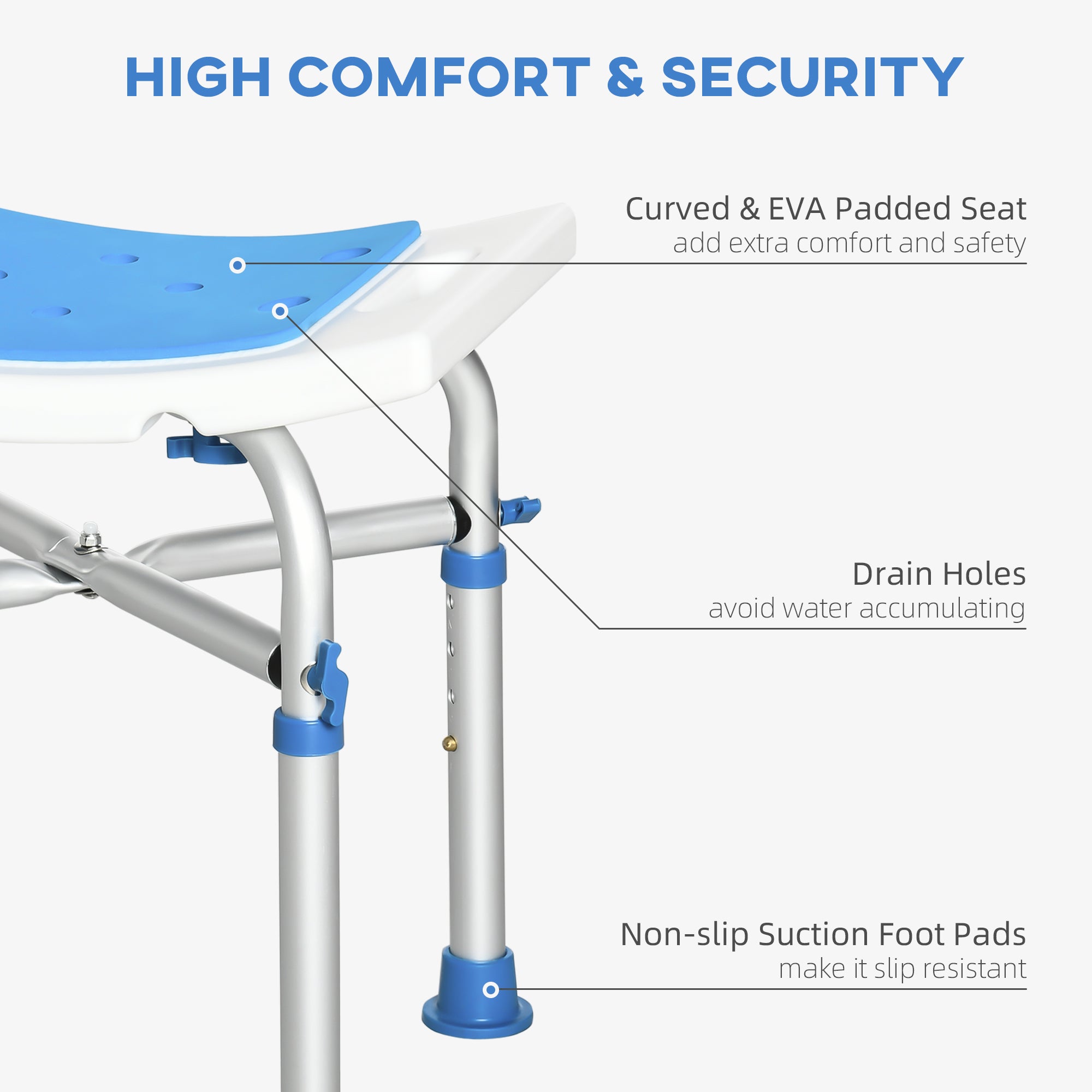 HOMCOM Adjustable Shower Chair: Aluminum EVA Padded Bath Seat with Suction Cup Feet, 330lbs Capacity 