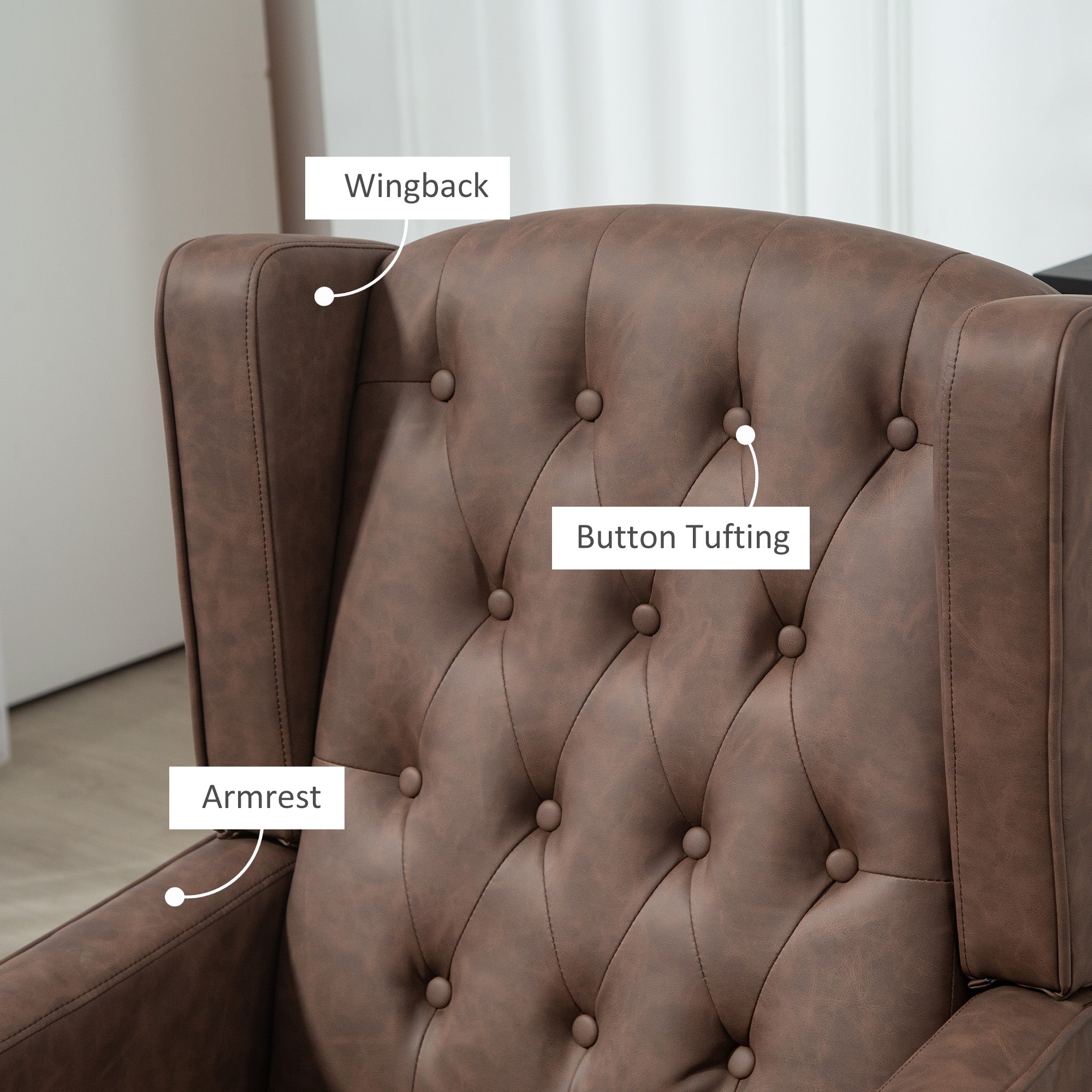 HOMCOM Faux Leather Armchair, Modern Accent Chair with Thick Padding for Living Room, Bedroom, Home Office, Brown 