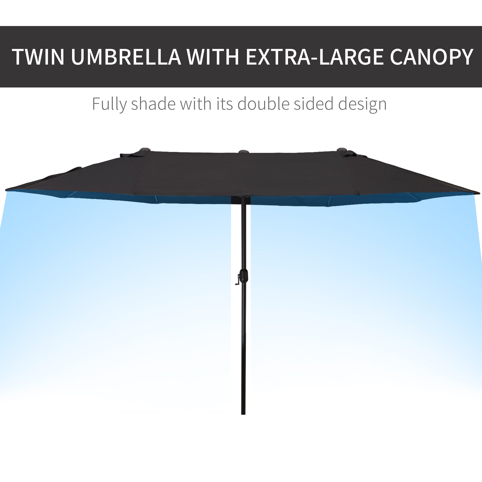 Outsunny 15ft Double-sided Outdoor Sun Umbrella with Twin Canopy, Outdoor Parasol with Crank for Pool, Deck, Black 