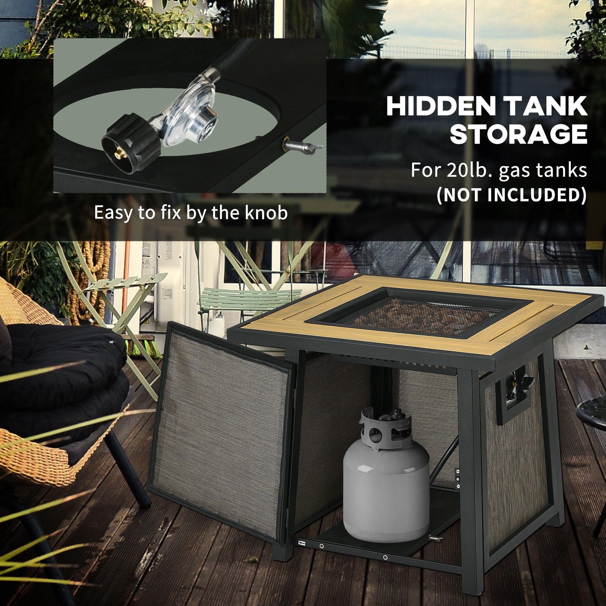 Outsunny 50,000 BTU Propane Fire Table, 28" Gas Firepit Table with Pulse Ignition, Lava Rocks, Rain Cover, Brown 