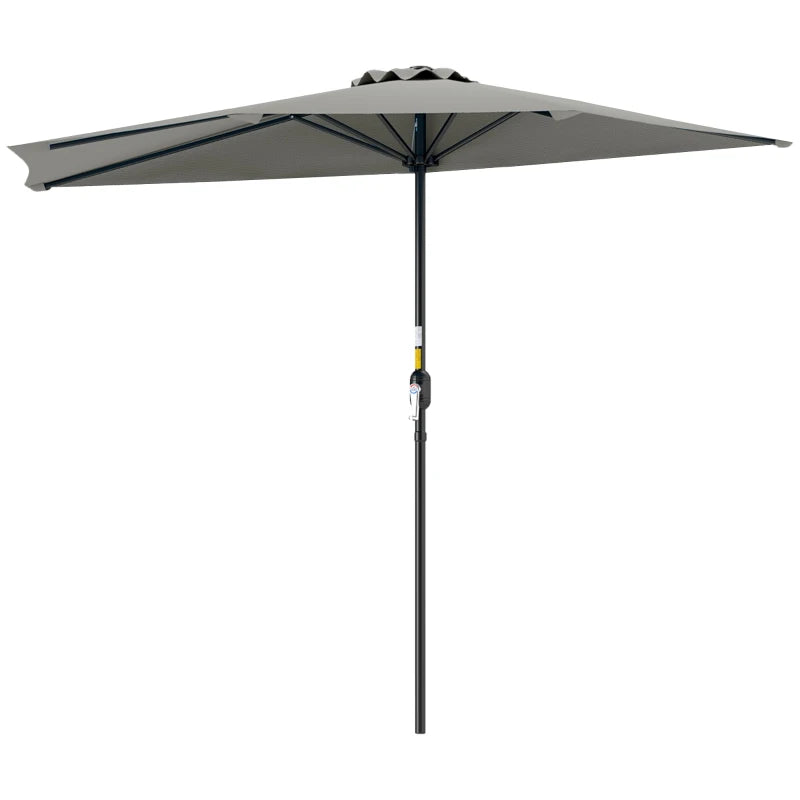 9ft Half Round Umbrella Outdoor Patio Garden Balcony Parasol Window Sun Shade w/ 5 Ribs Light Grey