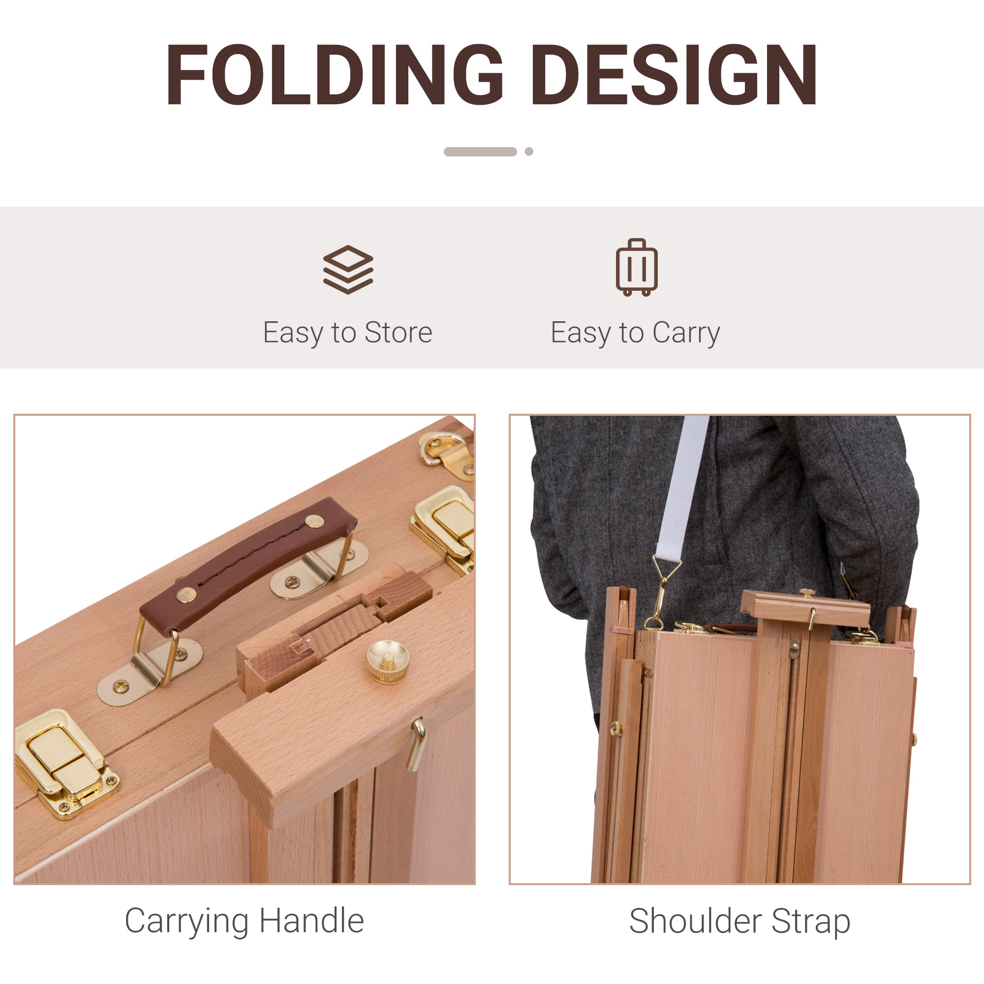 HOMCOM Foldable Art Easel 72.4" Portable Sketch Box French Style Wood Stand Drawer Palette Shoulder Strap Hold Canvas Artist Supplies 