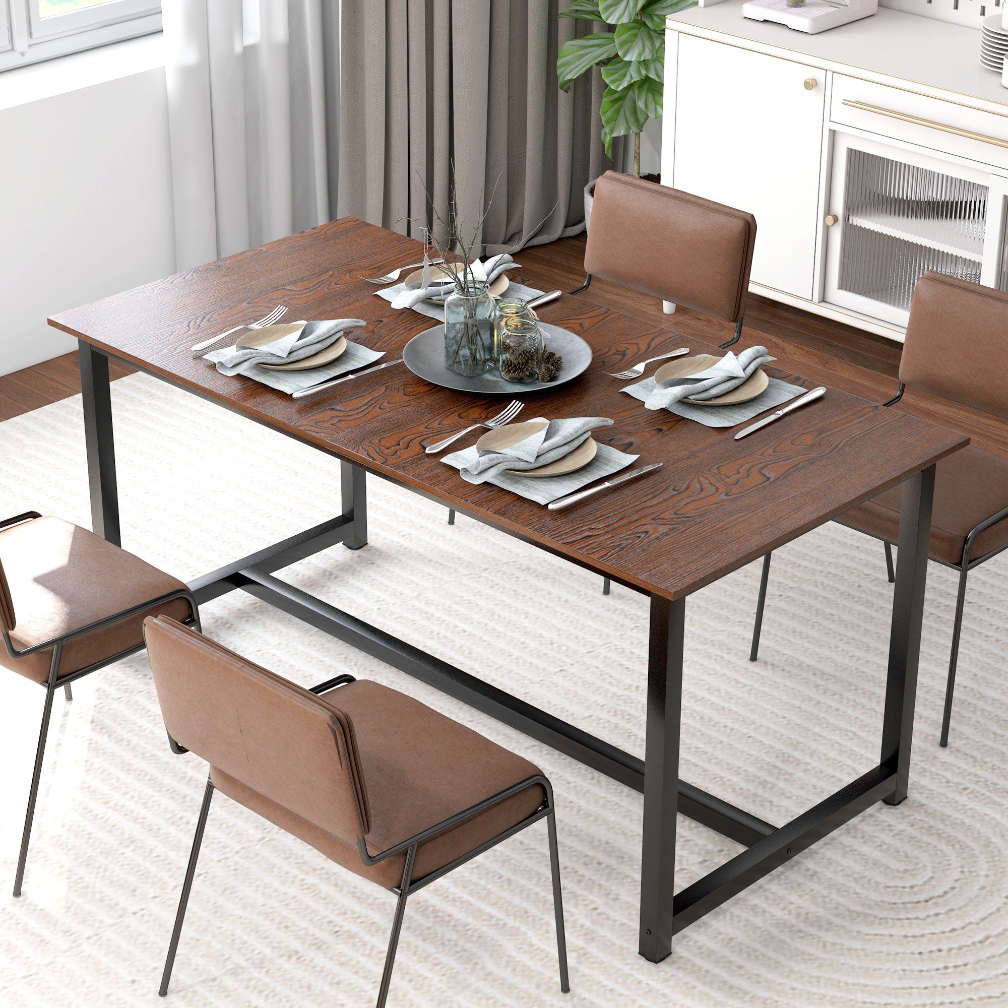HOMCOM 63-79" Collapsible Dining Table 2-4 People Foldable Kitchen Steel Frame Dining Room Brown Wood Grain 