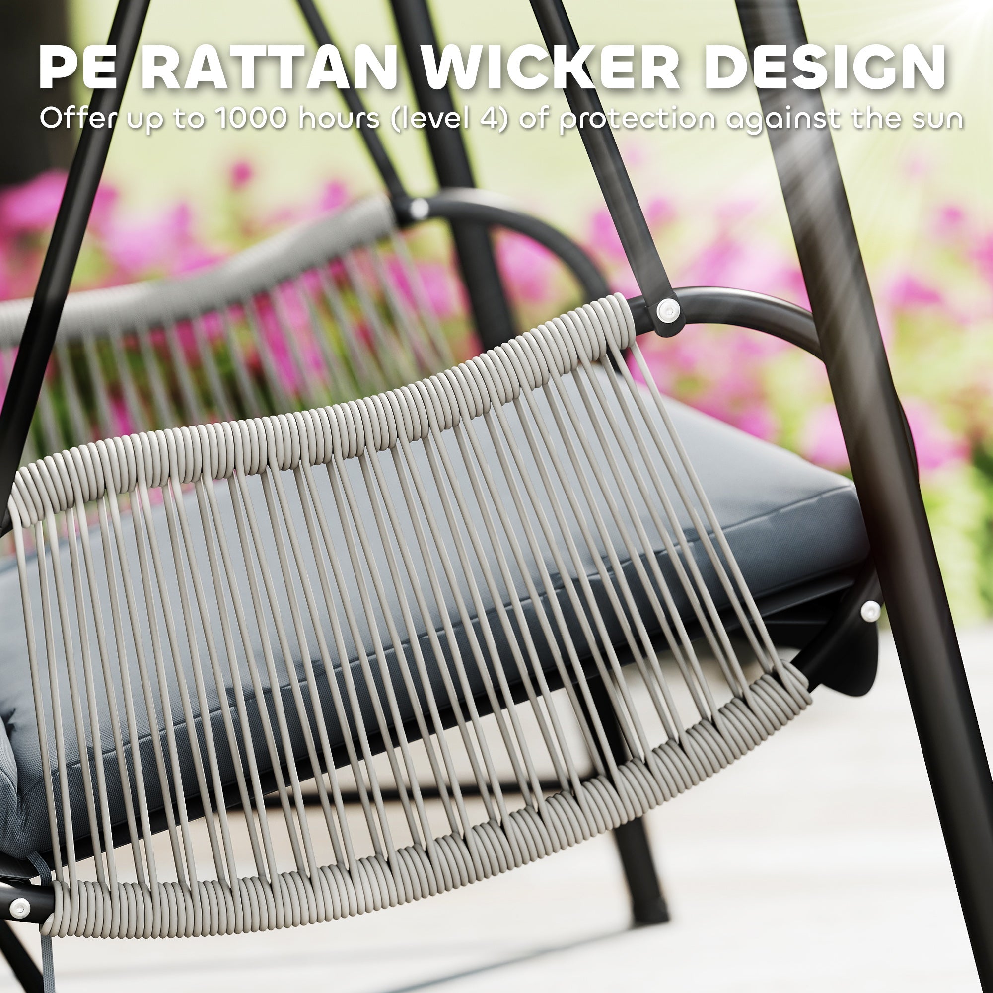 Outsunny Rattan Hammock Chair with Stand Included, Hanging Swing Chair with Stand and Seat Cushion, Light Grey 