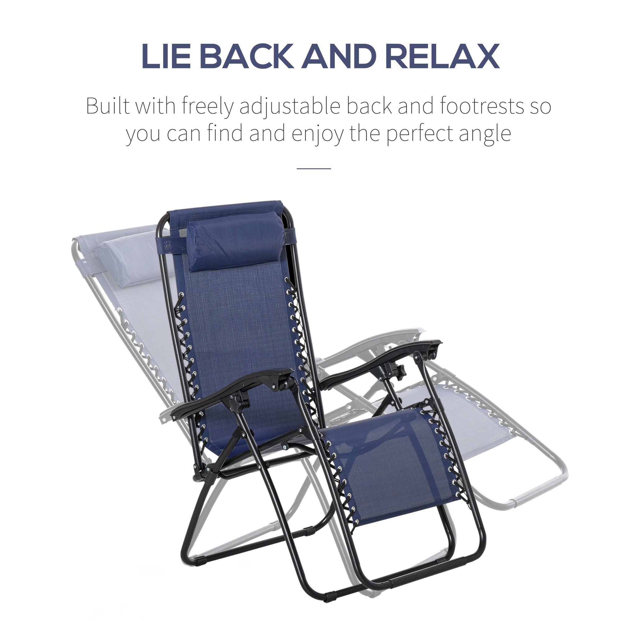 Outsunny 3pcs Zero Gravity Lounger Chair Set Patio Chaise Lounge Side Table Set w/ Cup Holder Blue 