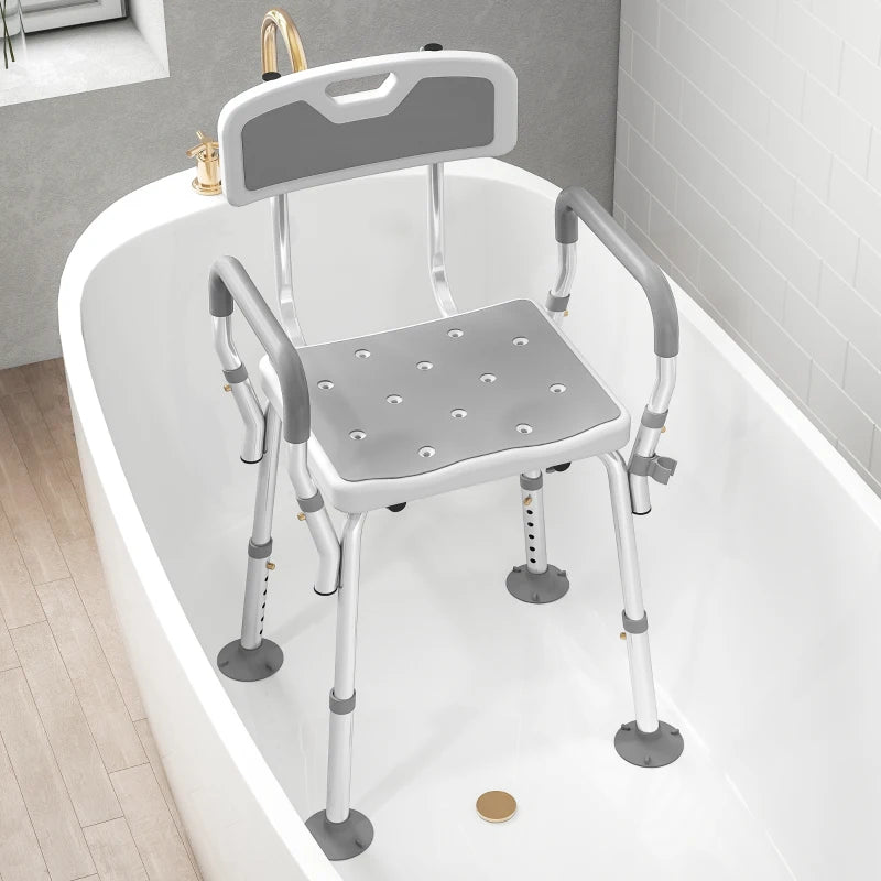 Adjustable Shower Chair with Arms Back and Padded Seat, Light Grey