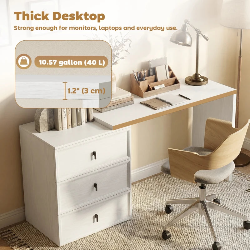 L Shaped Computer Desk Home Office Desk with 3 Drawers White Wood Grain