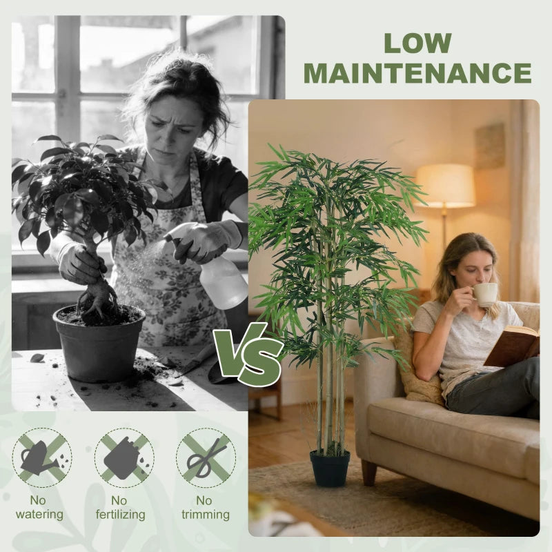 5FT Artificial Bamboo Tree Set of 2, Fake Plant with 1095 Leaves, Greenery Plant in Nursery Pot for Indoor, Green