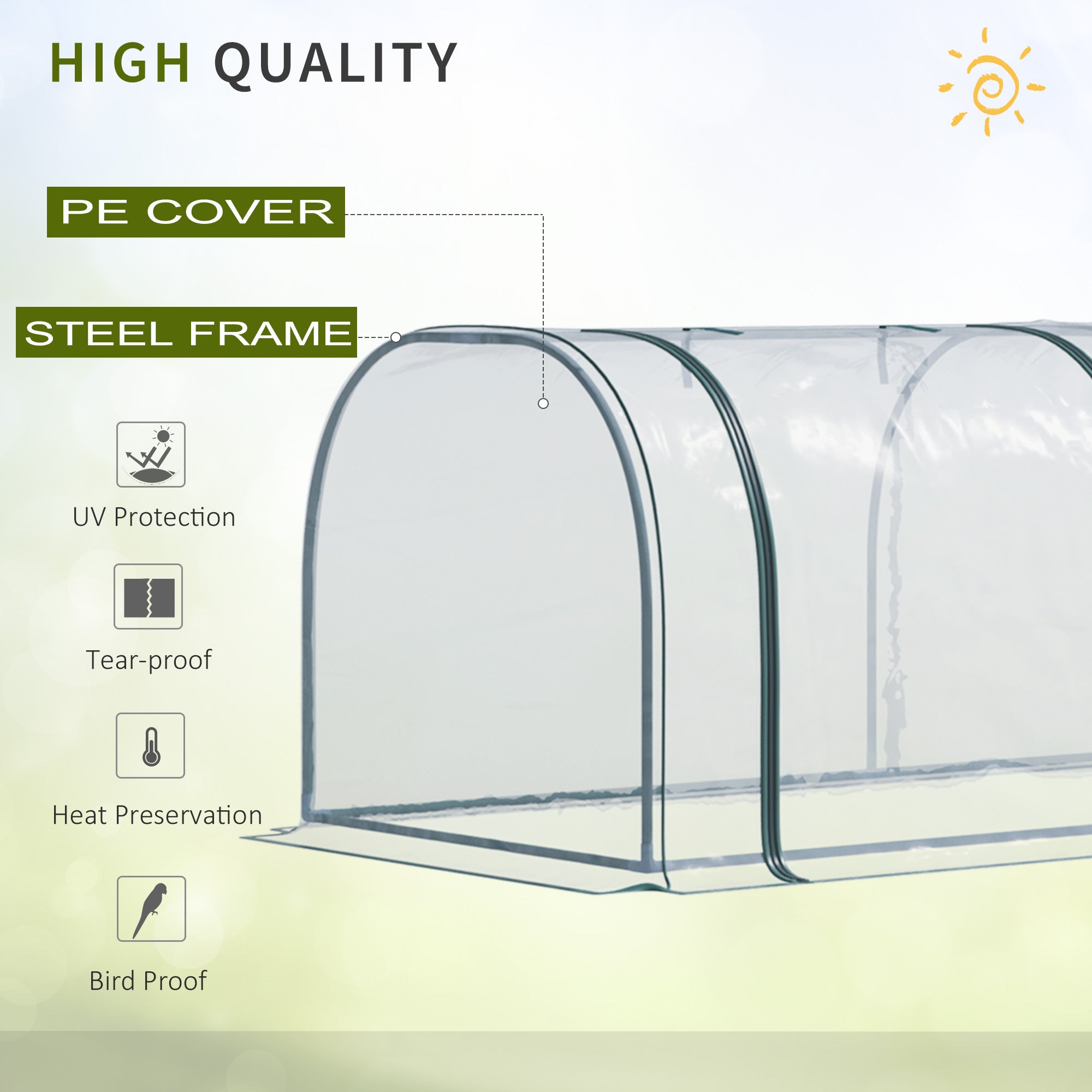 Outsunny Transparent PVC Mini Tunnel Nursery Habitat: 138"x39"x32" Garden Flora Warm Abode Steel Frame Zipped 