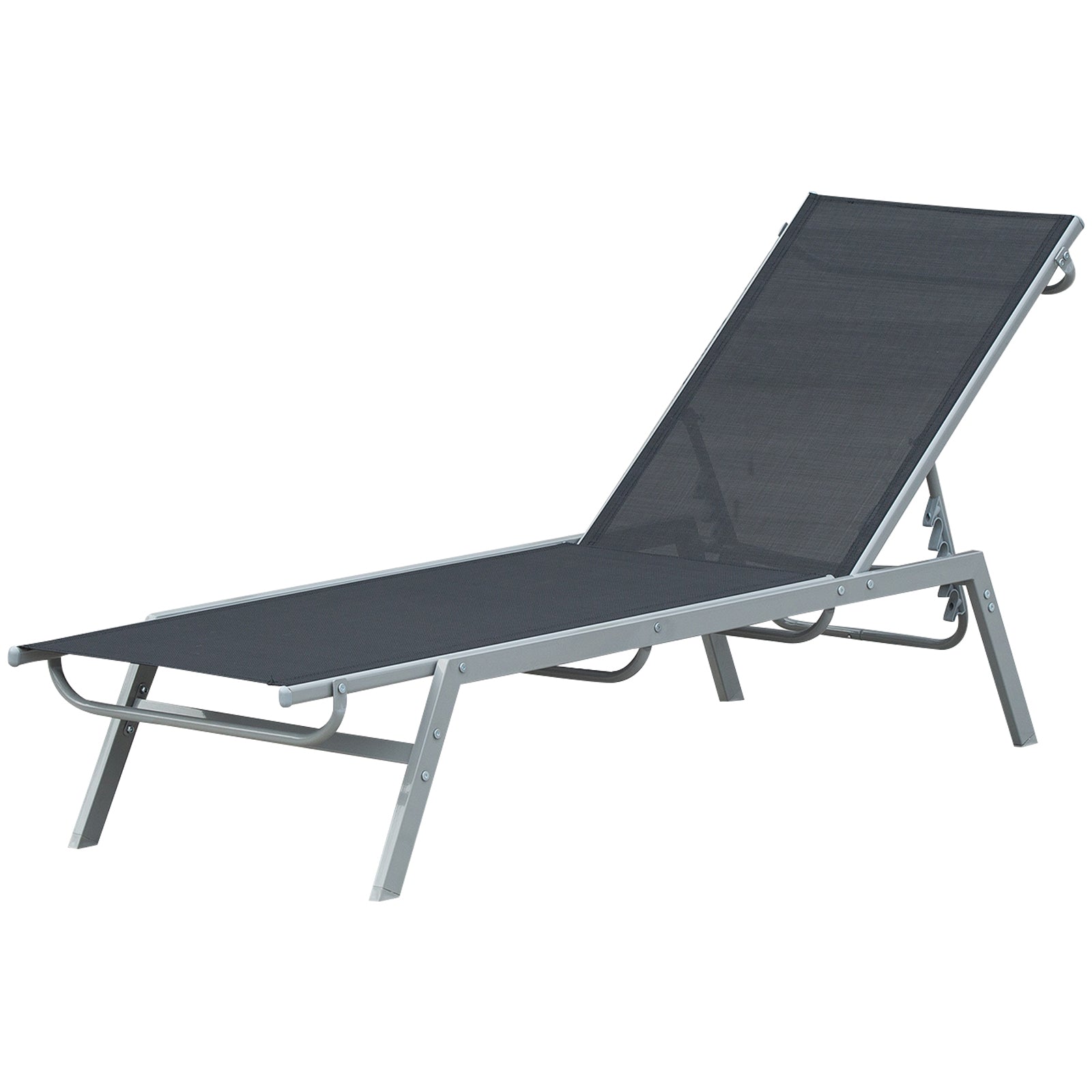 Outsunny Sun Lounger, Outdoor Chaise Lounge with 5-Position Backrest for garden, Black 