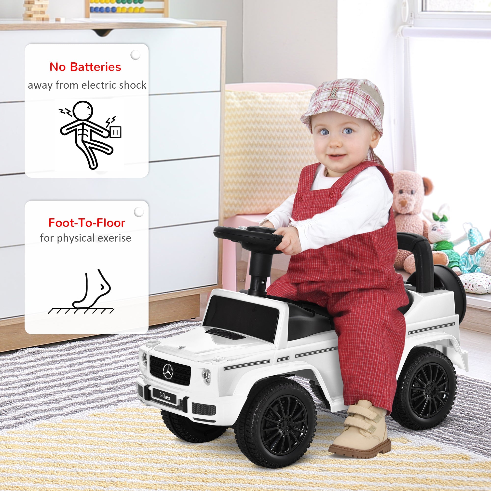 Aosom Baby Toddler Push Handle Car Foot to Floor Slider Stroller with Horn Under Seat Storage Big Steering Wheel 