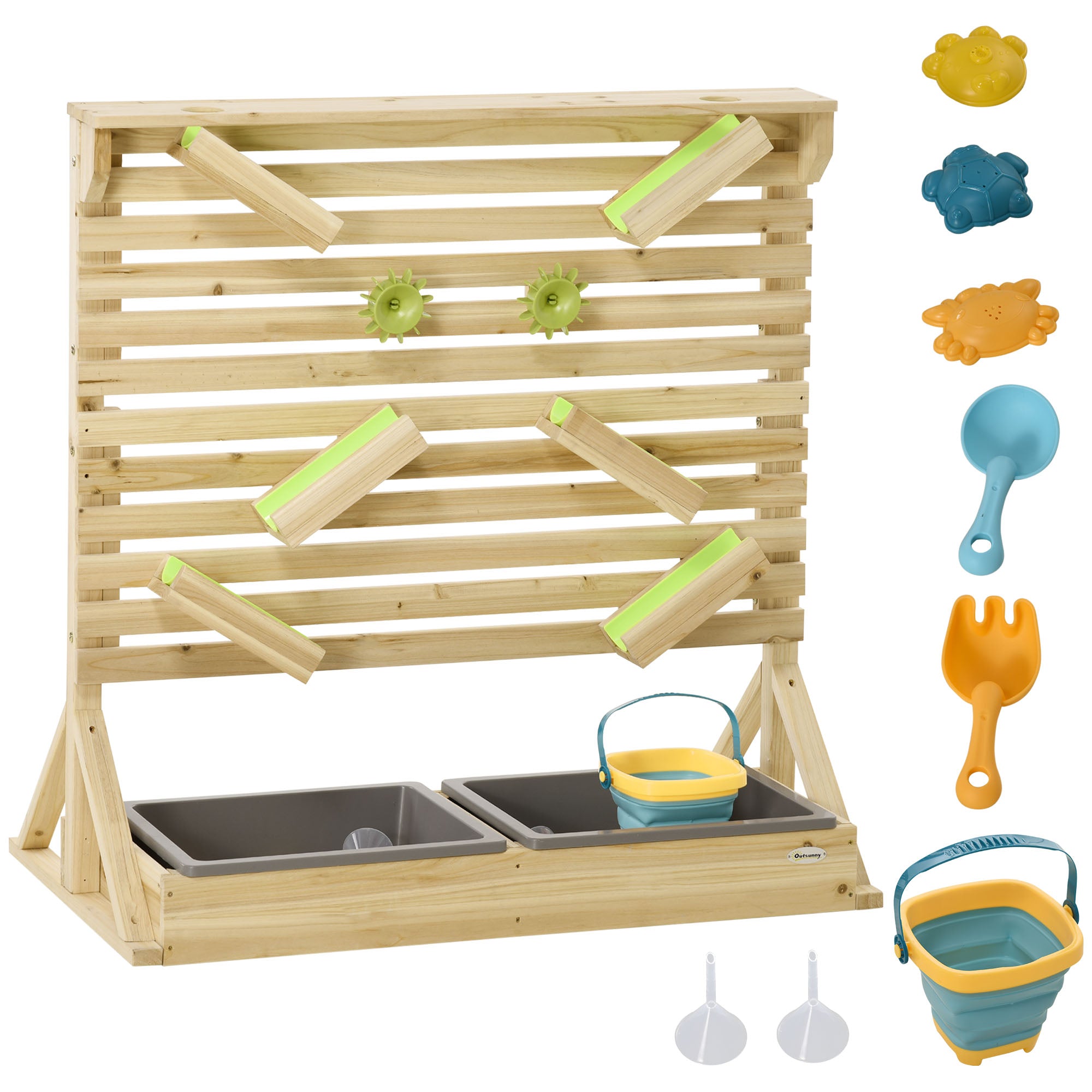 Outsunny 18Pcs Kids Running Water Sand Playset Outdoor Sinks Wooden Sensory Toys Colorful Accessories 