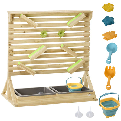 Outsunny 18Pcs Kids Running Water Sand Playset Outdoor Sinks Wooden Sensory Toys Colorful Accessories 