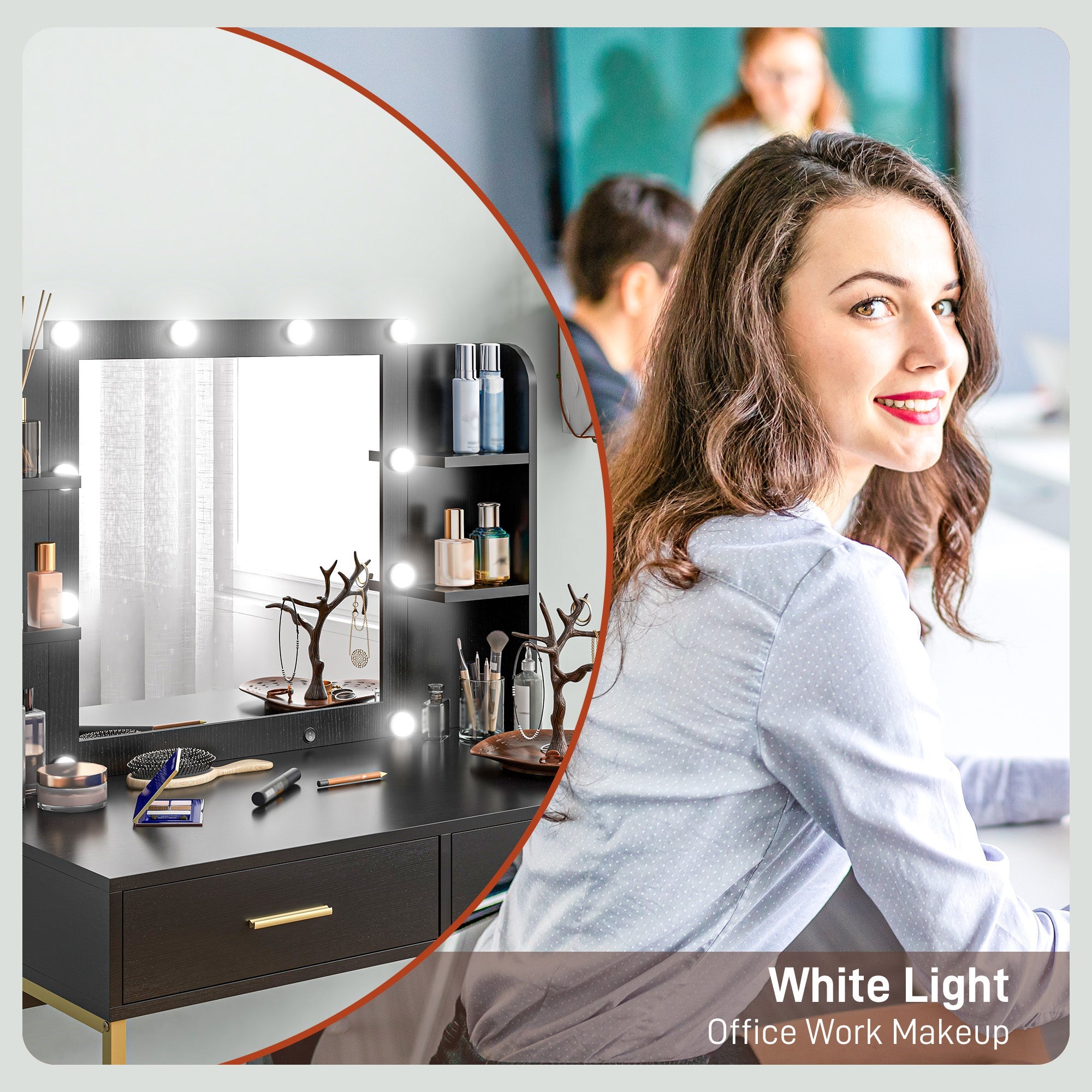 HOMCOM Makeup Vanity Desk Set with Lighted Mirror, Stool, Drawers, Shelves, 2 Lighting Modes, Dressing Table, Black 