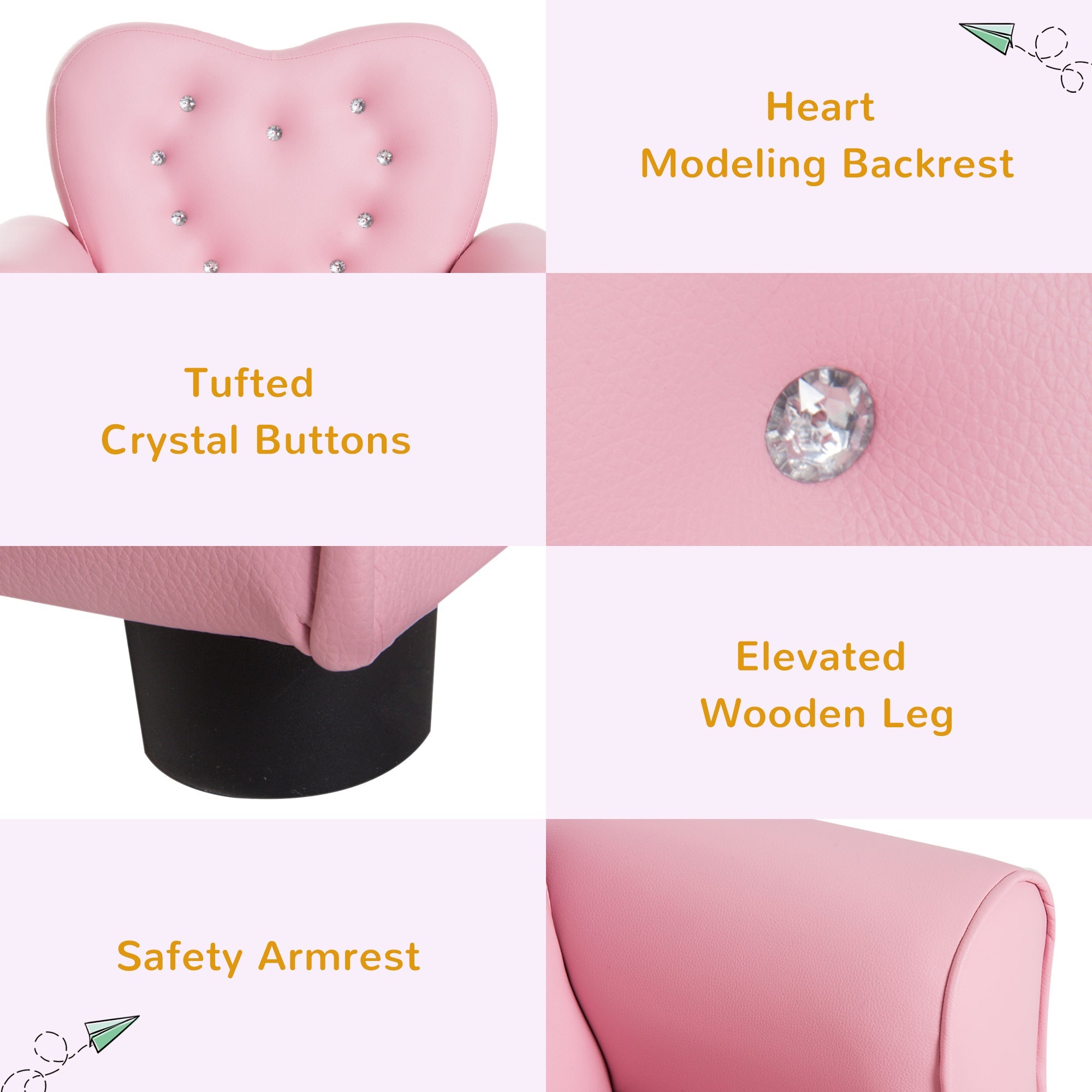 Qaba Kids Mini Princess Sofa Chair Toddler Children Upholstered Tufted Armchair Activity Couch Reclining Seat Boys Girls Furniture Pink 
