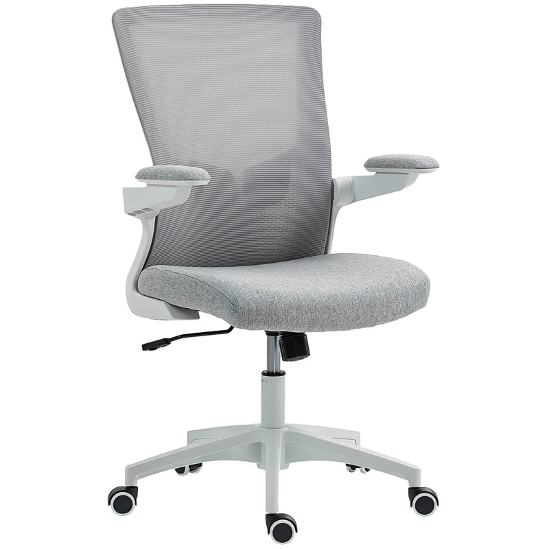 Ergonomic Office Chair, Swivel Desk Chair with Adjustable Lumbar Support and Height, Flip-up Armrests, Wheels, Grey