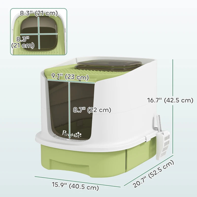 Enclosed Cat Litter Box with Lid, Scoop, Top Entry, Deodorization Bags, Drawer Type Cat Litter Tray, Easy to Clean, Green