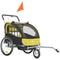 Aosom 2-in-1 Bike Trailer for Kids, Foldable 2-Seat Baby Stroller with 5-Point Harness, Rubber Wheels, Storage Bag, Yellow