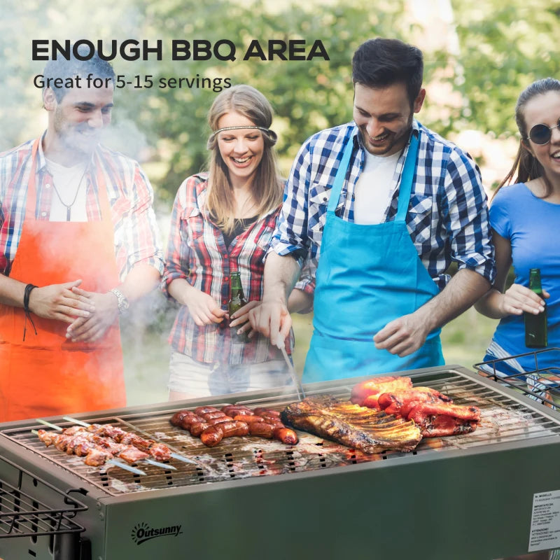 Portable BBQ Grill, Charcoal Grill with Side Seasoning Baskets, Hooks and Nets for Outdoor, Picnic, Camping, Dark Green