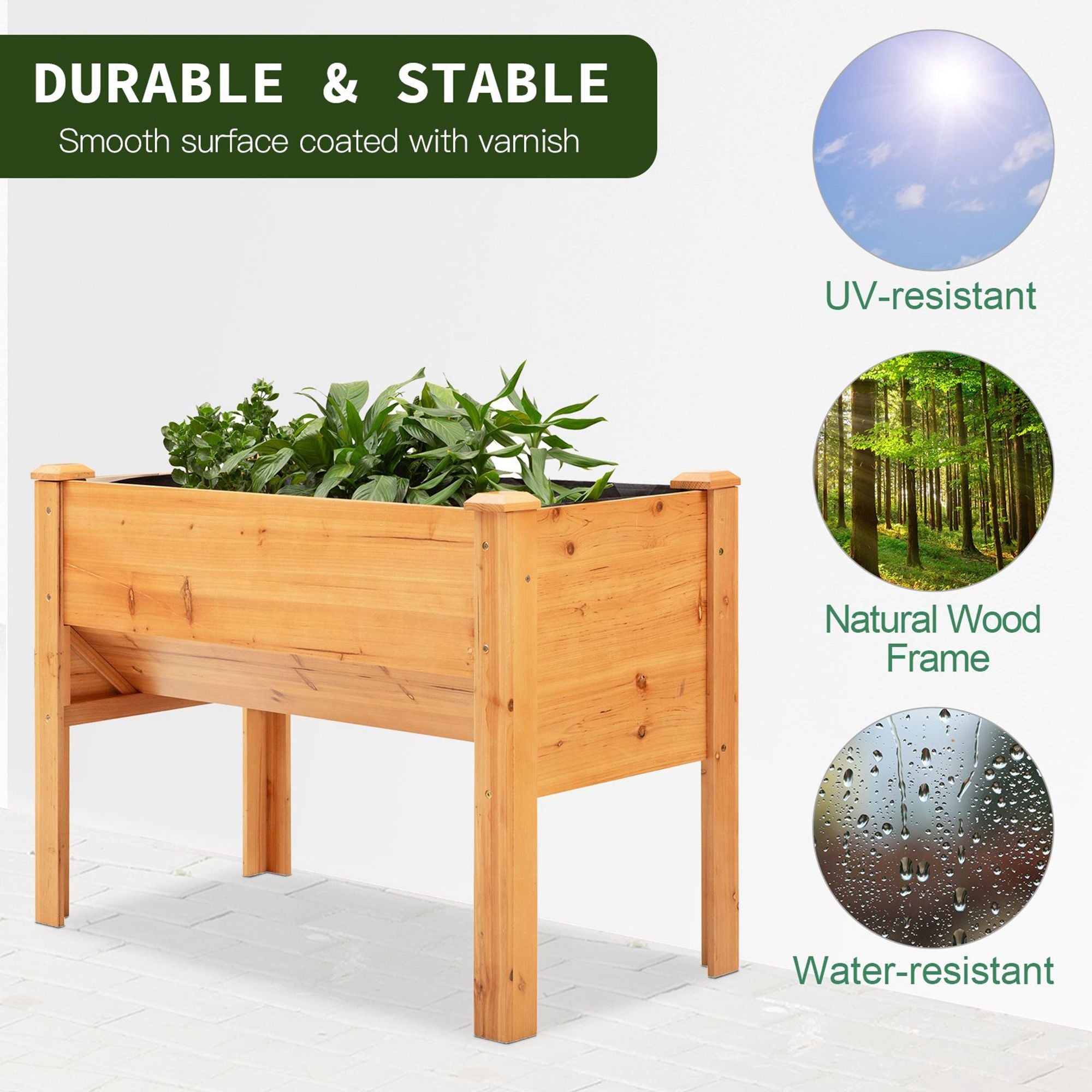 Outsunny Wooden Raised Garden Bed Tall Outdoor Plant Stand Flower Box with Hooks Natural Wood 