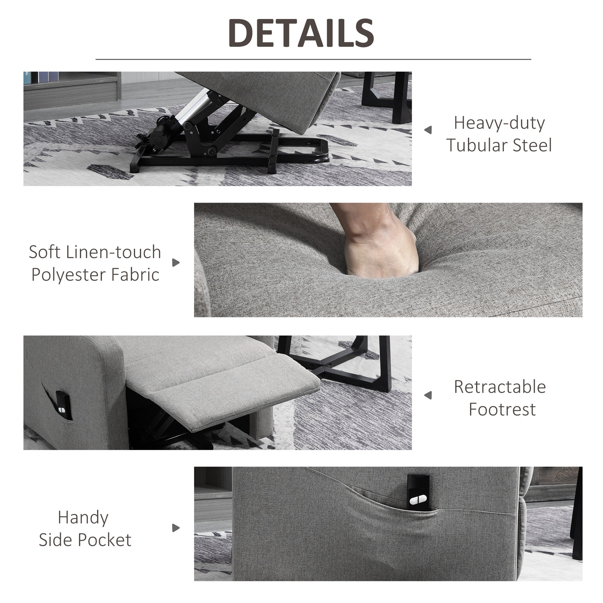 HOMCOM Electric Lift Recliner Chair Rising Power Chaise Lounge Fabric Sofa with Remote Control & Side Pocket for Living Room 