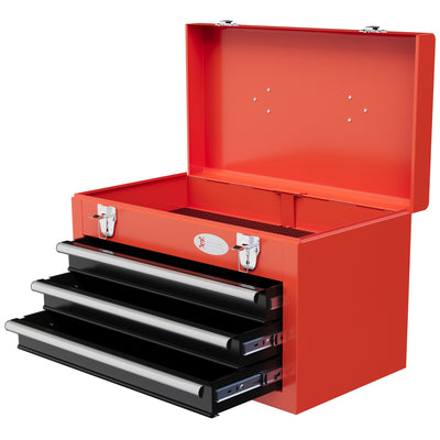 DURHAND Portable Toolbox Perfection: 3 Drawer Tool Chest with Metal Latch for Garage, Household, Warehouse, Red Finish 