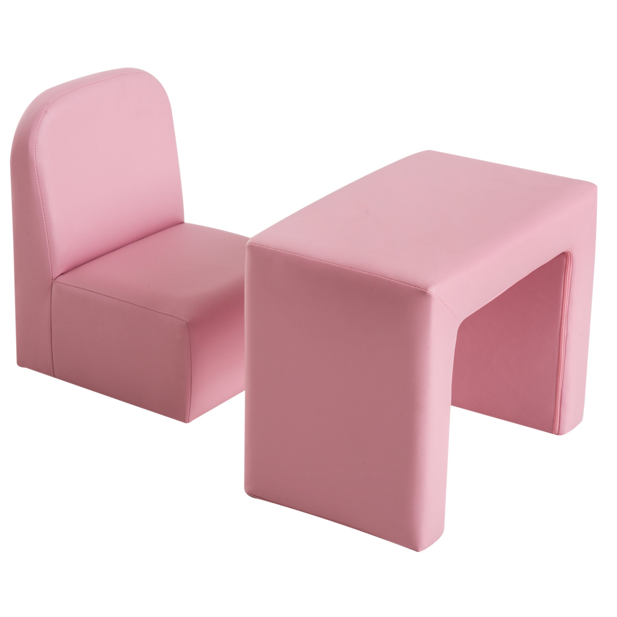 Qaba 2-in-1 Kids Convertible Table & Sofa Chair Set, Pink Multifunctional Toddler Armchair and Activity Couch 
