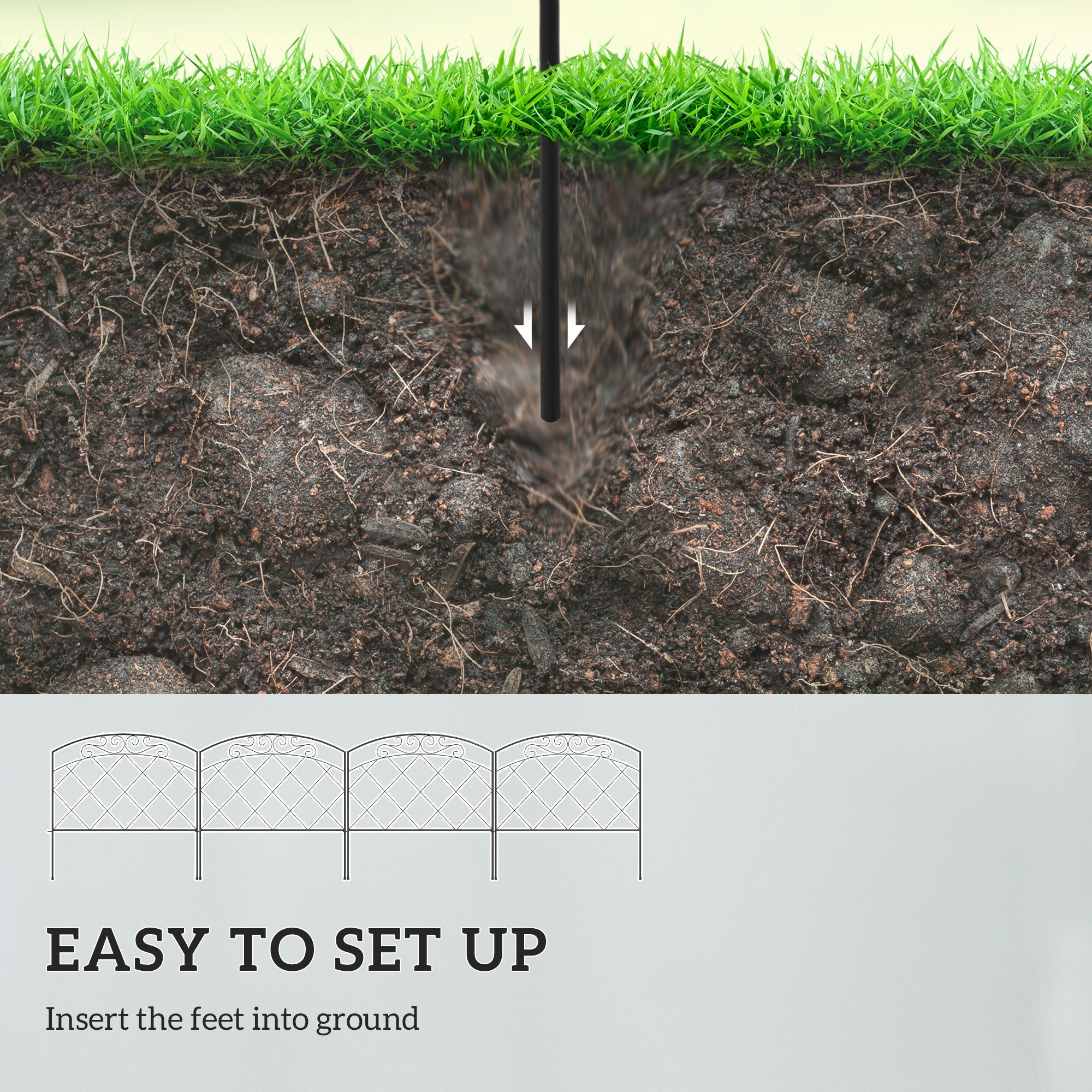 Outsunny 4-Pack Decorative Garden Fence: Swirl Panels for Yard Edging, Animal Barrier 