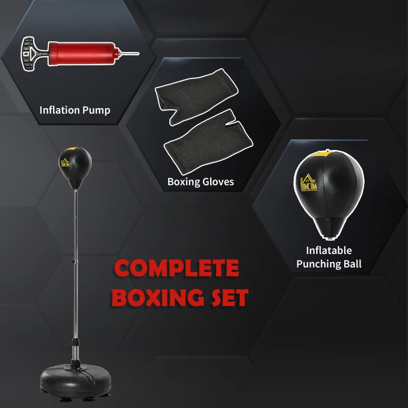 Soozier Reflex Bag with Stand, Freestanding Punching Bag Set with Speedball and Gloves, 52.4" -59.4" Adjustable Height for Home Gym Training