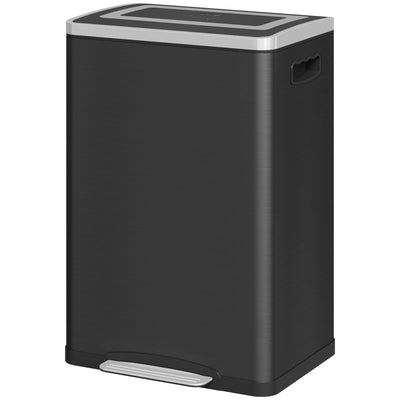 HOMCOM 2 x 20 Liter Garbage Bin, Stainless Steel Garbage Can with Soft-Close Lid and Removable Inner Buckets, Black 