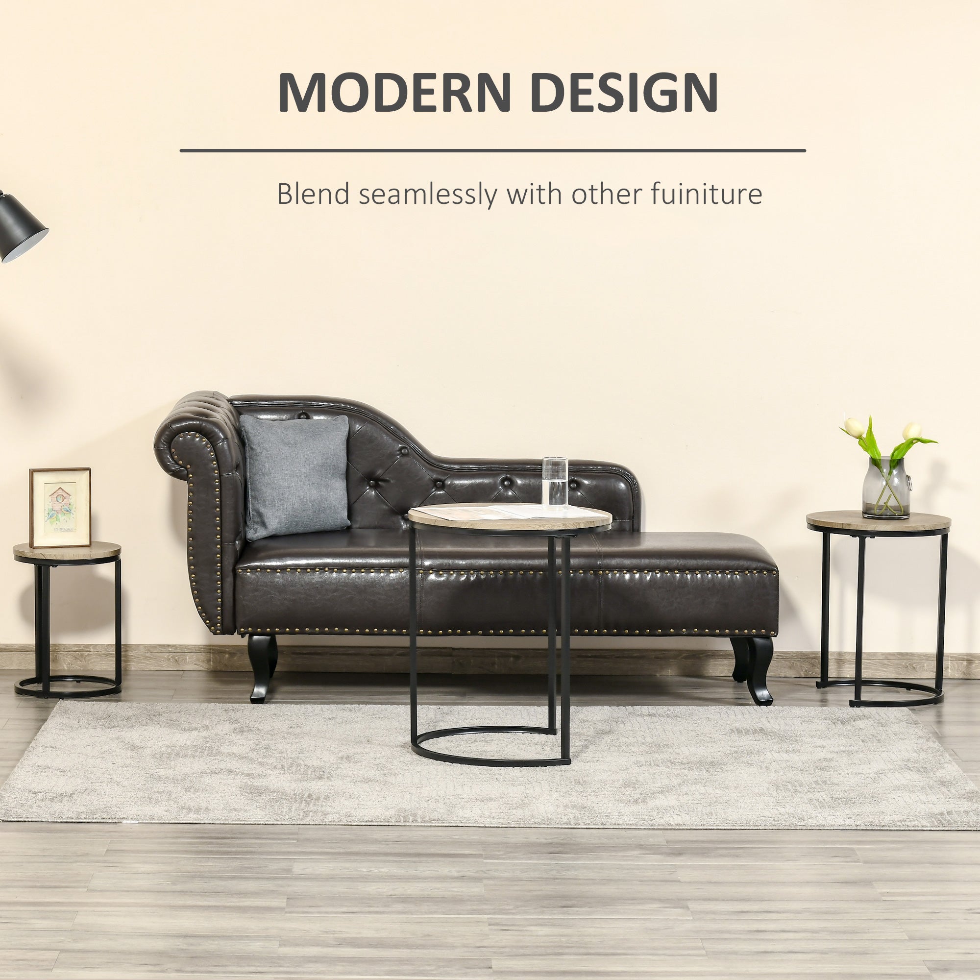 HOMCOM Modish Stacking Tables: Set of 3 Modern Nesting End Tables with Woodgrain Steel Frame for Living Room, Natural Wood 