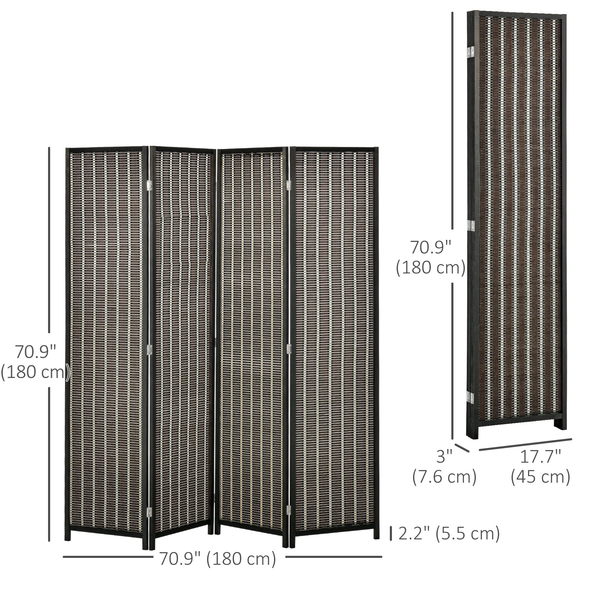 HOMCOM Bamboo Bliss: 4-Panel 6ft Tall Folding Bamboo Room Divider, Indoor Privacy Screen for Bedroom, Office, Brown Finish 