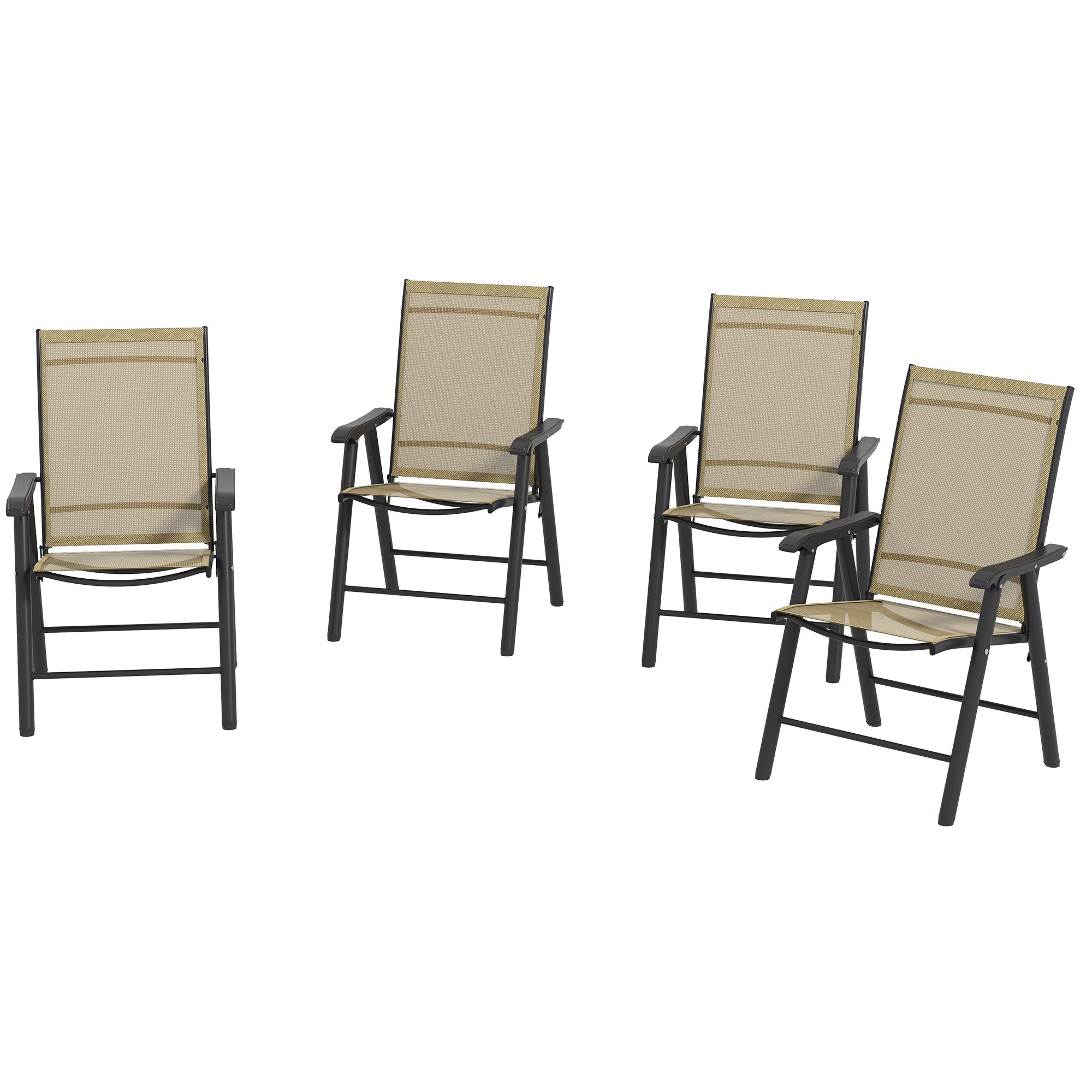 Outsunny 4-Piece Folding Chair Set for Relaxing on Patio Balcony Garden, Comfortable Outdoor Furniture with Armrests, Brown 