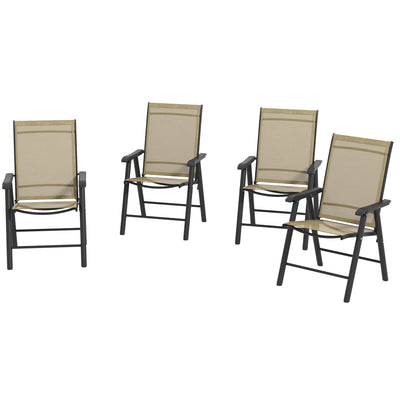 Outsunny 4-Piece Folding Chair Set for Relaxing on Patio Balcony Garden, Comfortable Outdoor Furniture with Armrests, Brown 