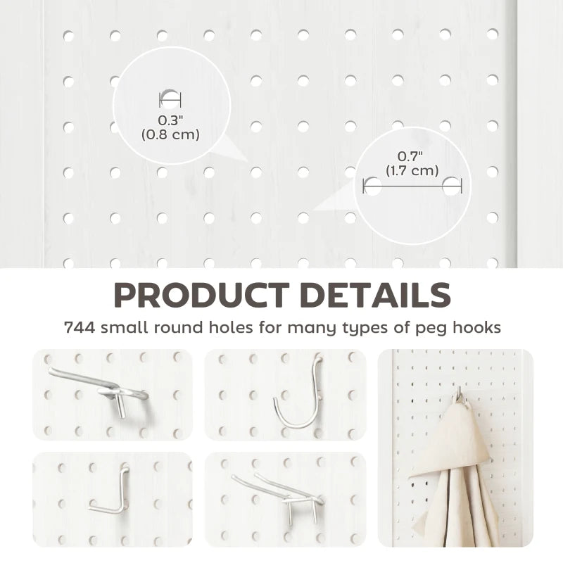 5.6 Ft. Tall 4-Panel Room Divider, Pegboard Panel Folding Privacy Screen, Partition Wall Divider for Bedroom, White