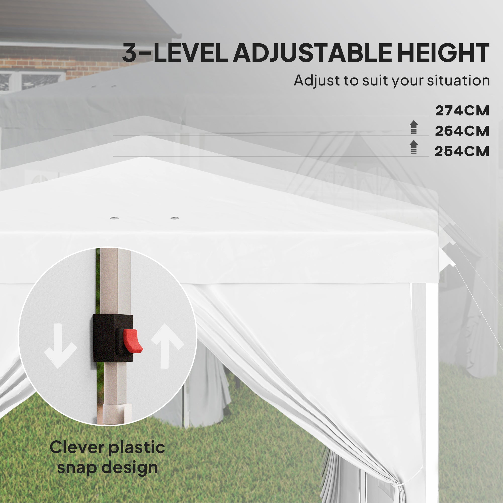 Outsunny 10' x 10' Pop-Up Canopy Tent with Sidewalls, Height-Adjustable, Carry Bag Included, for Outdoor, Garden, Patio, White 