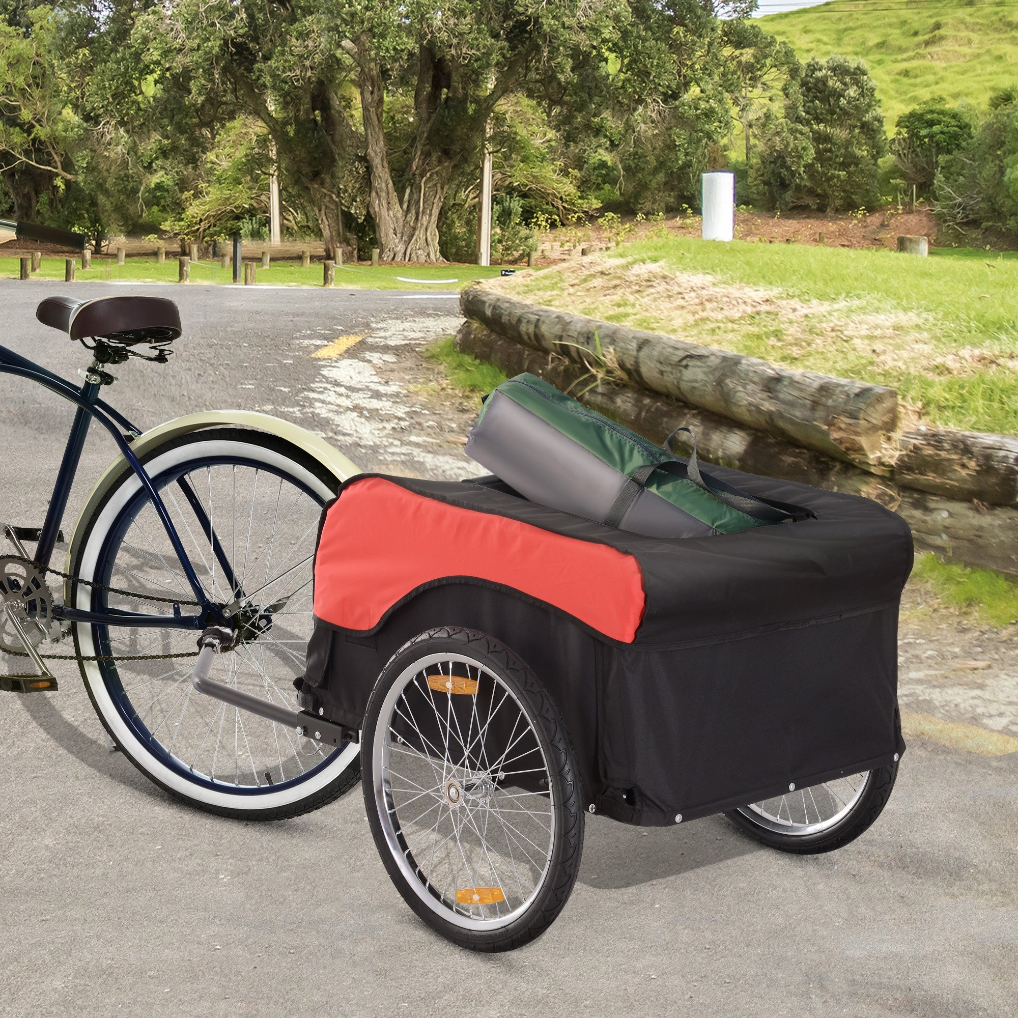 Aosom Bicycle Cargo Trailer with Cover Bike Luggage Carrier Cart Black Red 