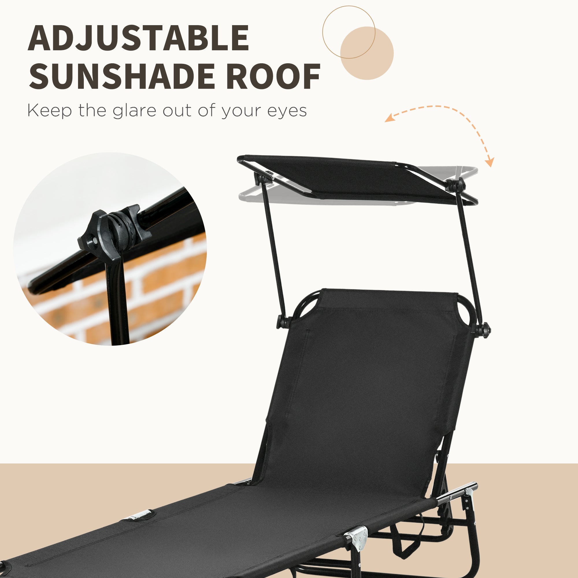 Outsunny Outdoor Chaise Lounge Chairs Set of 2 with Recliner Back and Sunshade for Pool Beach Patio Black 